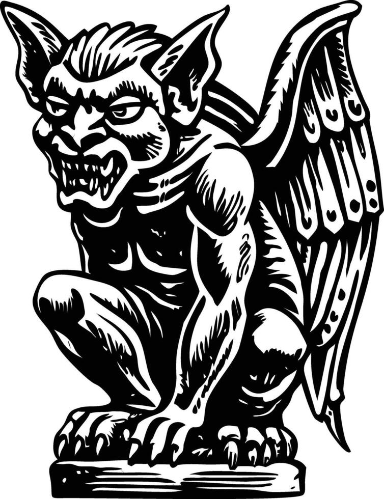 Gargoyle statue vintage style illustration vector