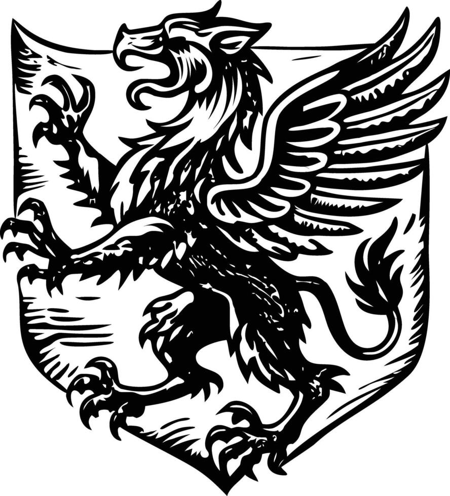 Medieval griffin crest, vintage illustration vector