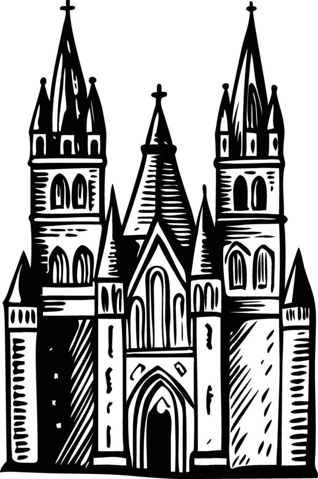 Building with gothic towers, vintage style illustration vector