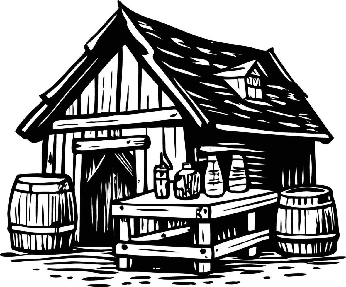 A vintage illustration of a medieval cottage vector