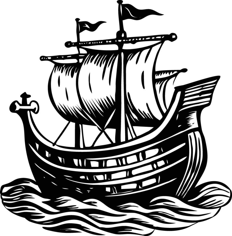 A vintage illustration of a medieval ship vector