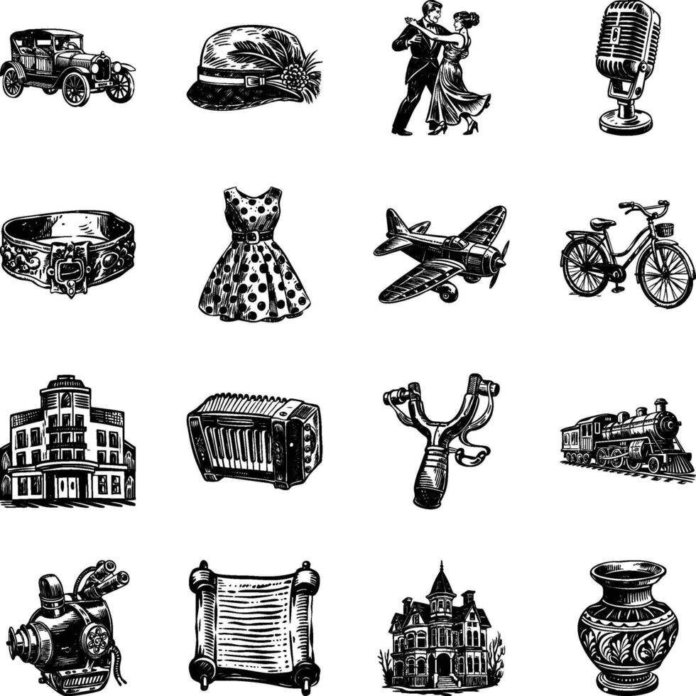 Collection of Vintage Traditional Illustrations vector