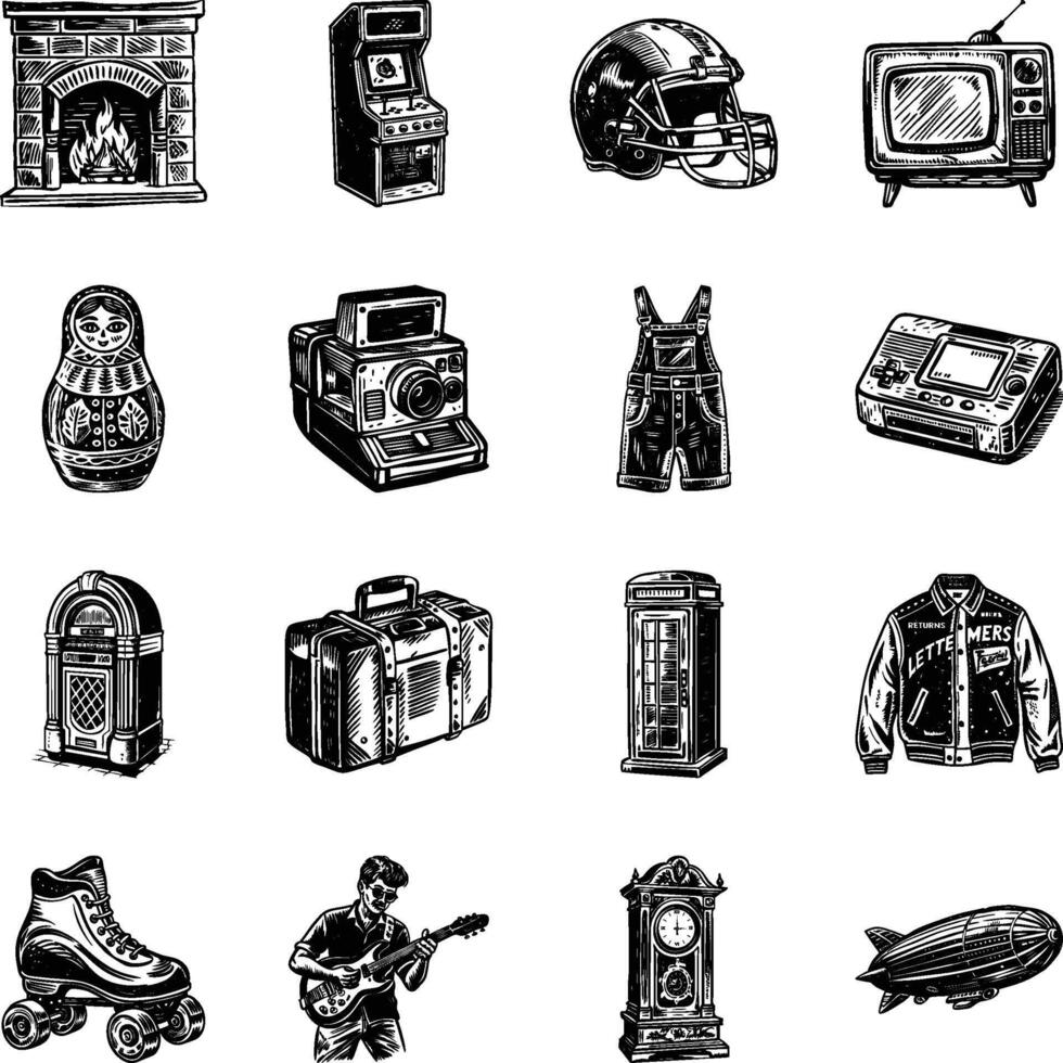 Collection of Retro Culture Vintage Illustrations vector