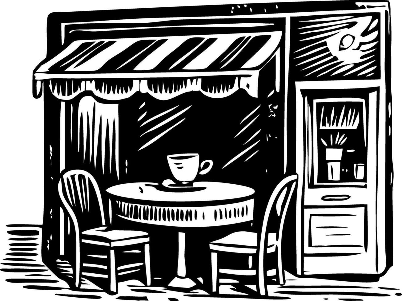 Sketchy illustration of a vintage cafe scene vector