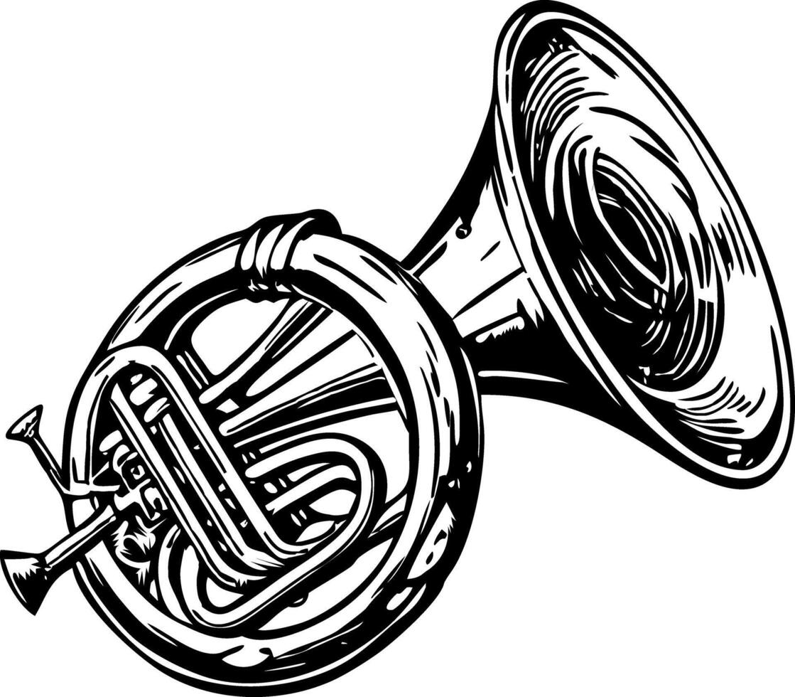 A sketchy illustration of vintage horn instrument vector