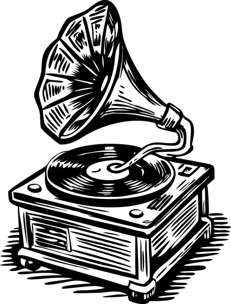 Vintage illustration depicting a gramophone vector