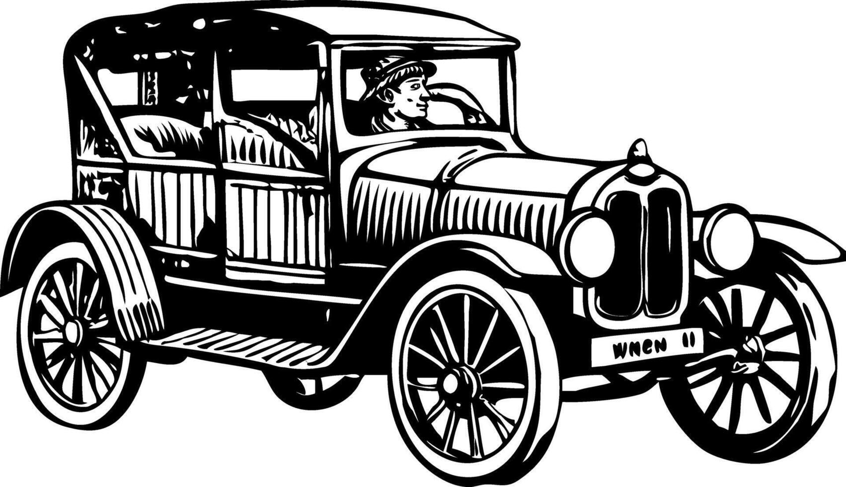 Sketchy style illustration of an antique car vector