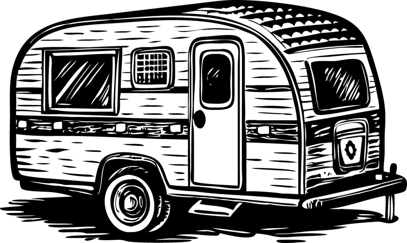 Sketchy illustration depicting a vintage caravan vector