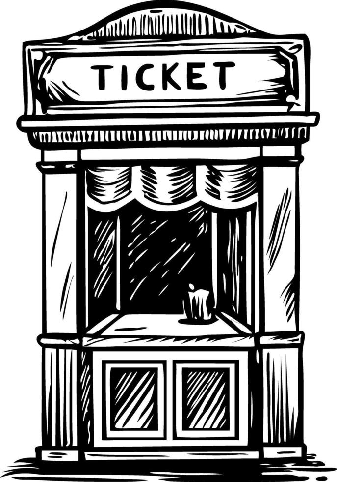 A sketchy illustration of vintage ticket booth vector