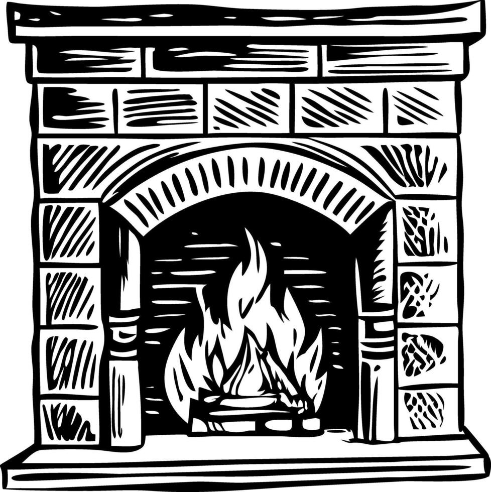 Sketchy illustration depicting a vintage fireplace vector