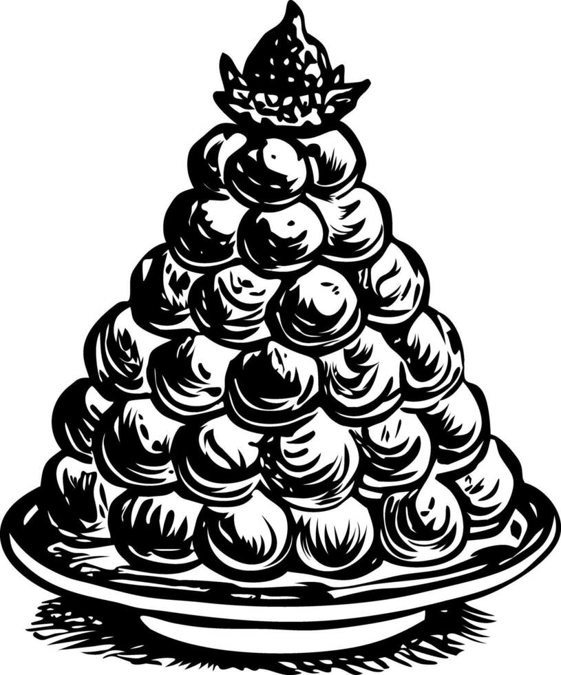 Vintage illustration depicting croquembouche dessert vector