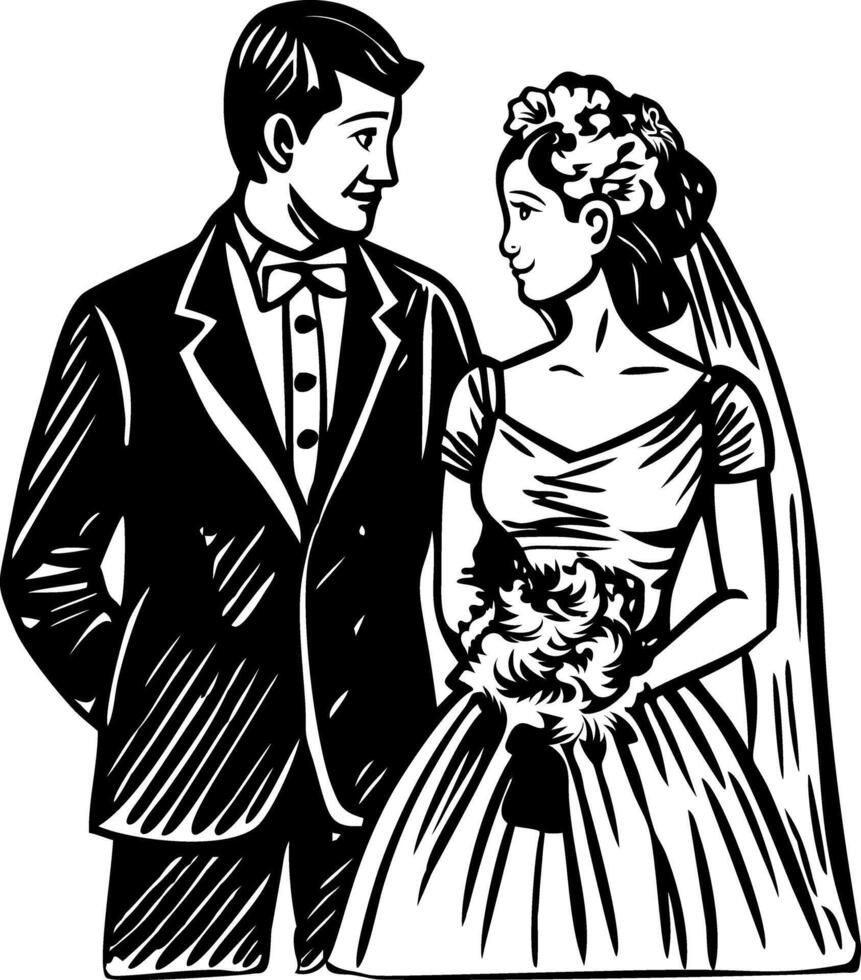 A vintage illustration of a wedding couple vector