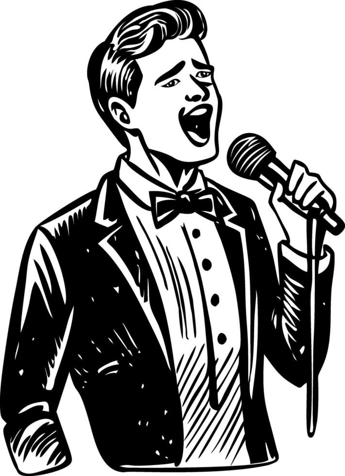 Vintage character illustration of a singing man vector