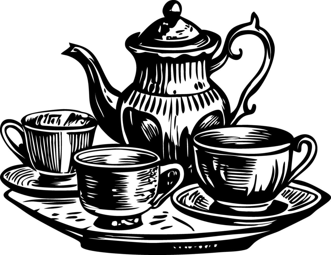 A vintage style illustration of a tea set vector