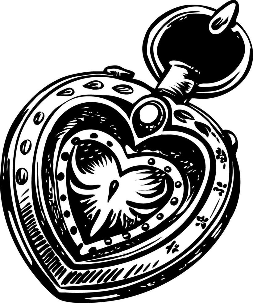 Heart shaped heirloom locket, vintage illustration vector