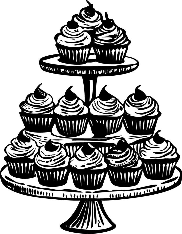 Vintage illustration depicting a cupcake stand vector