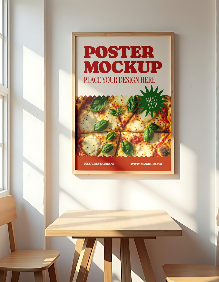 A poster mockup featuring a delicious pizza for a pizza restaurant psd