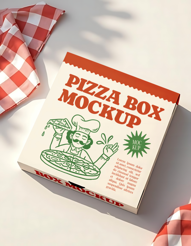 A pizza box mockup featuring a chef tossing pizza psd