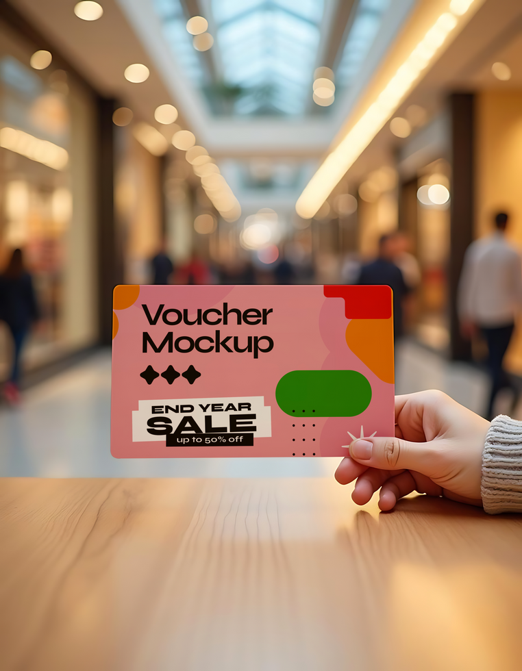 Voucher mockup in hand psd