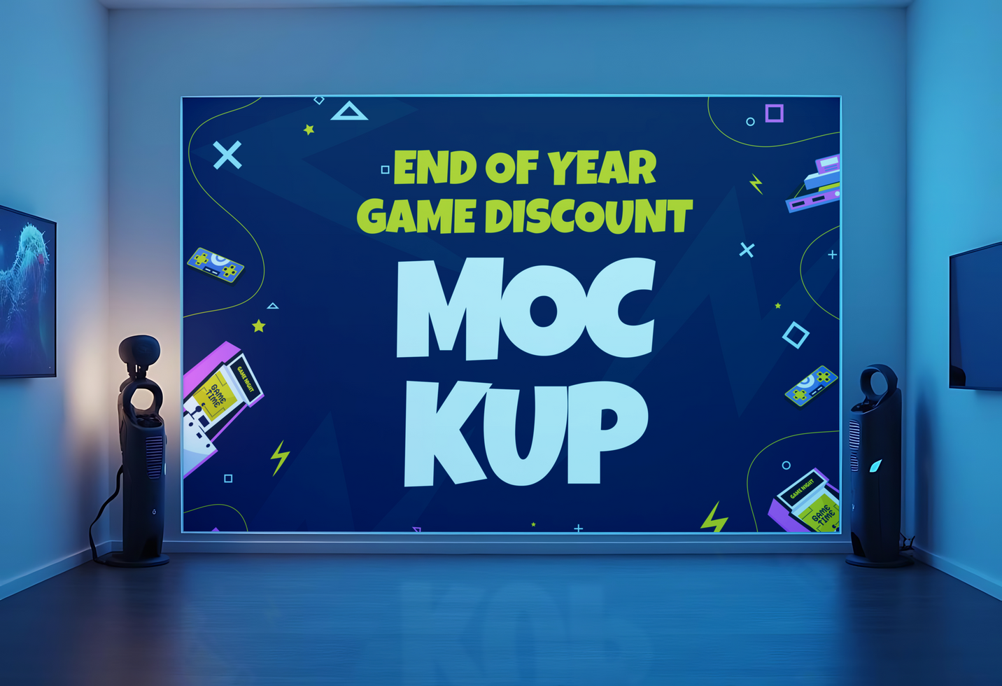 End of year game discount mock up psd