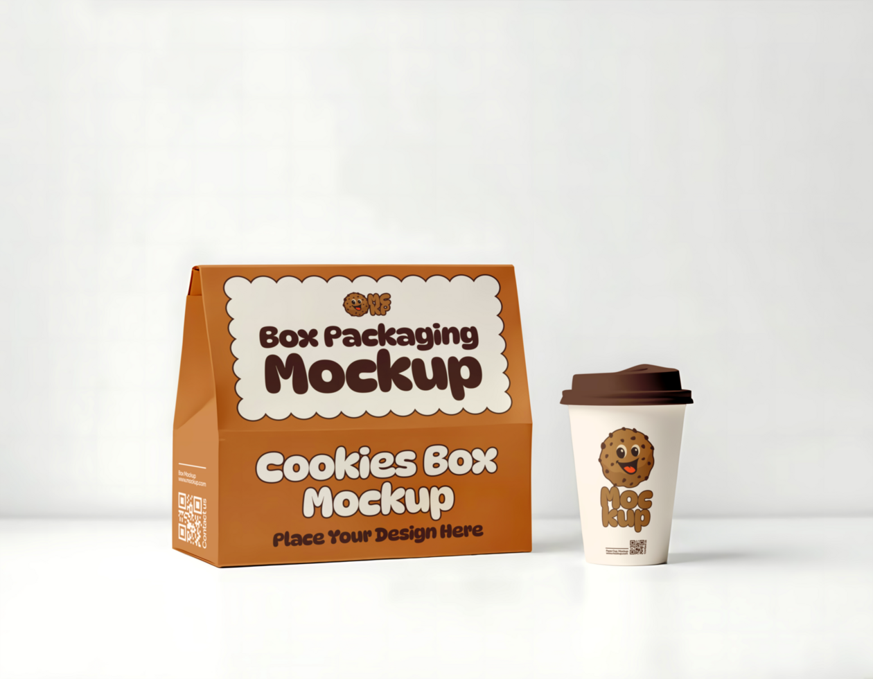 Cookies box and coffee cup mockup for branding design psd