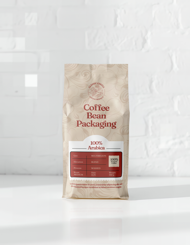 Coffee bean packaging mockup with zip lock psd