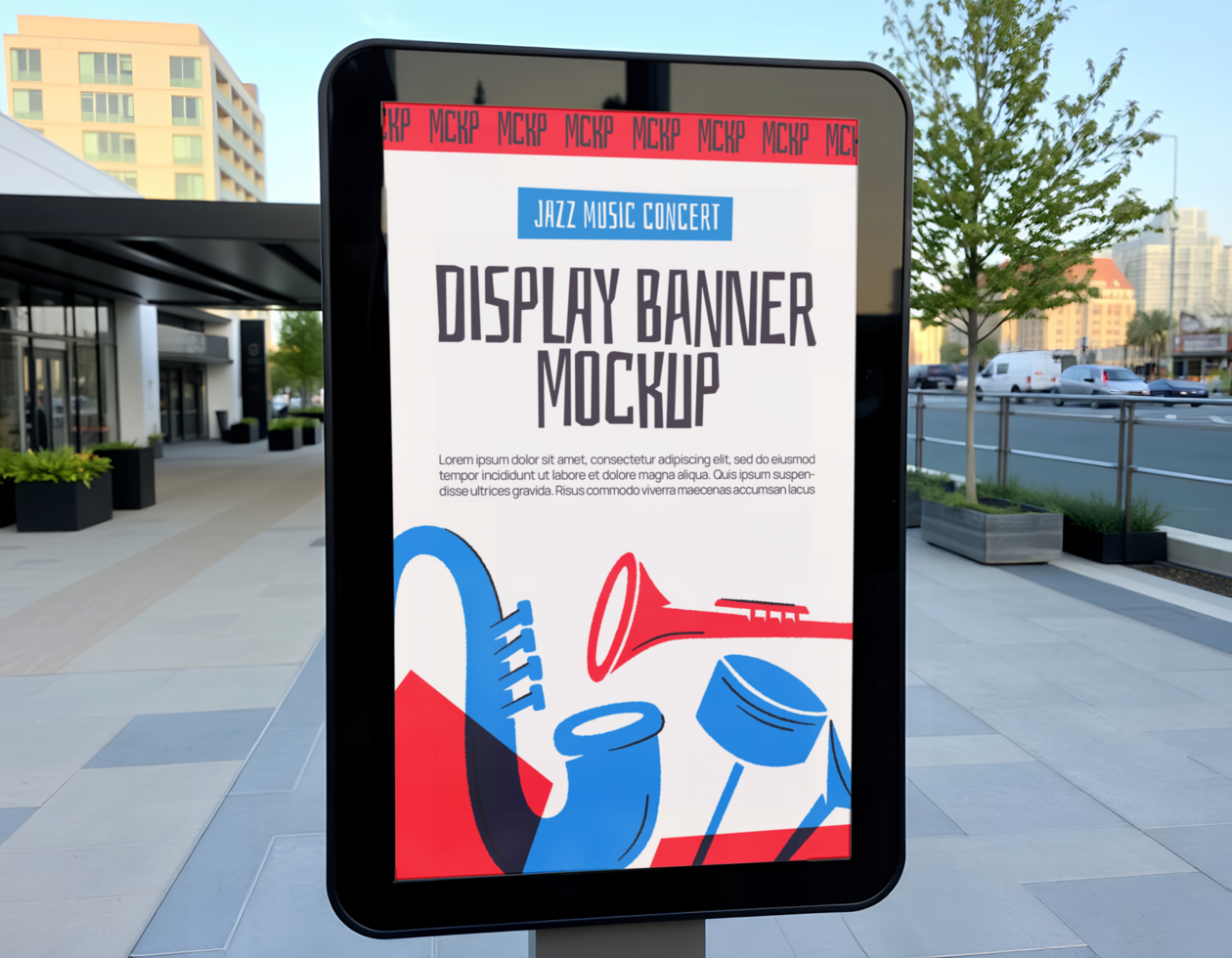 Display banner mockup on the street psd