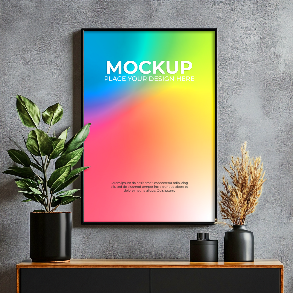 Wall-mounted blank picture frame for realistic presentations Template psd