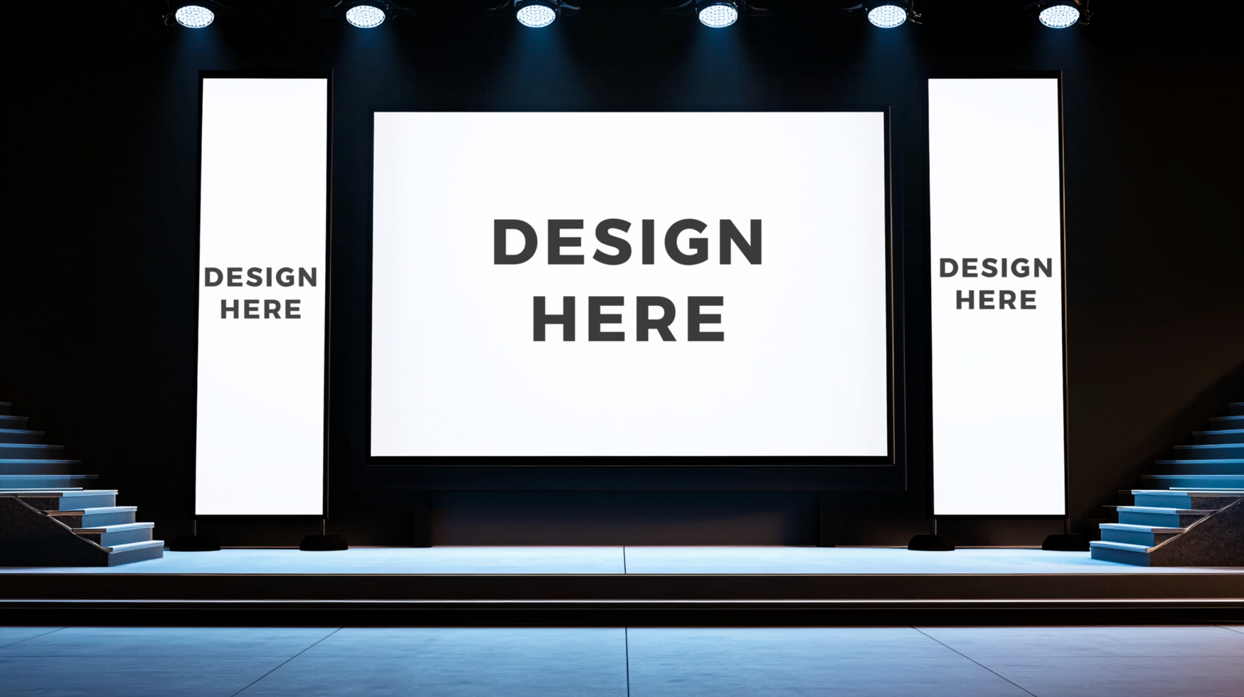 Screen and vertical banner mockup on stage for design placement psd