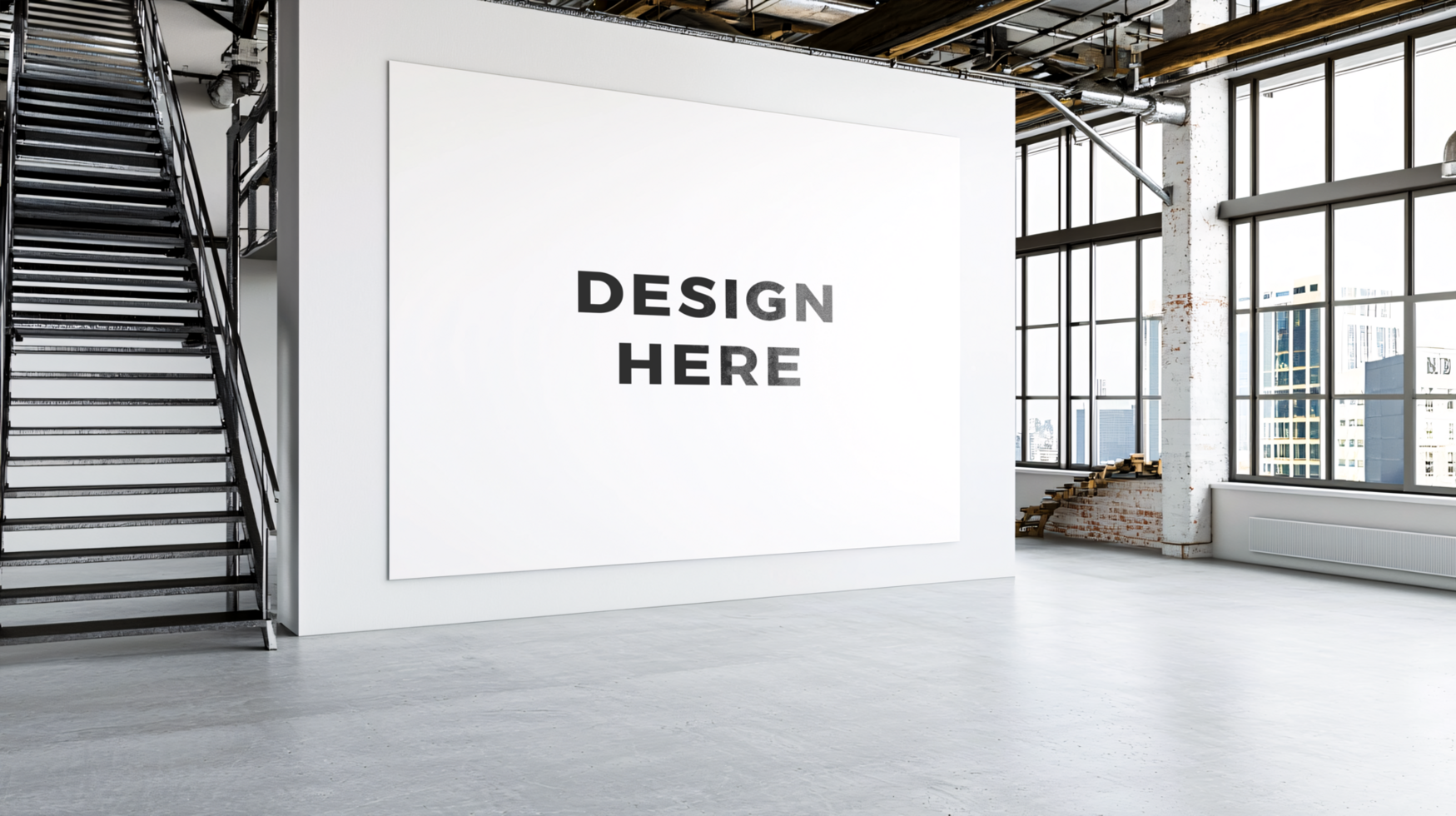 Canvas mockup on wall of industrial room for art placement psd