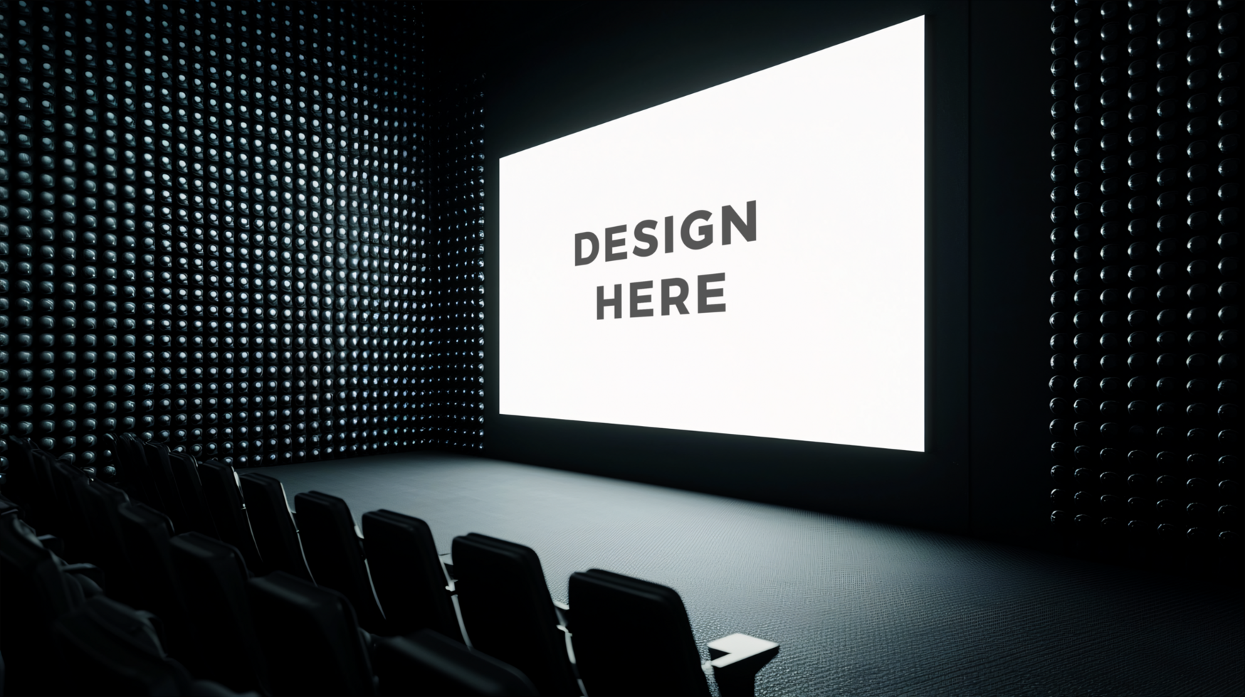 Screen mockup on wall of home theater for design placement psd