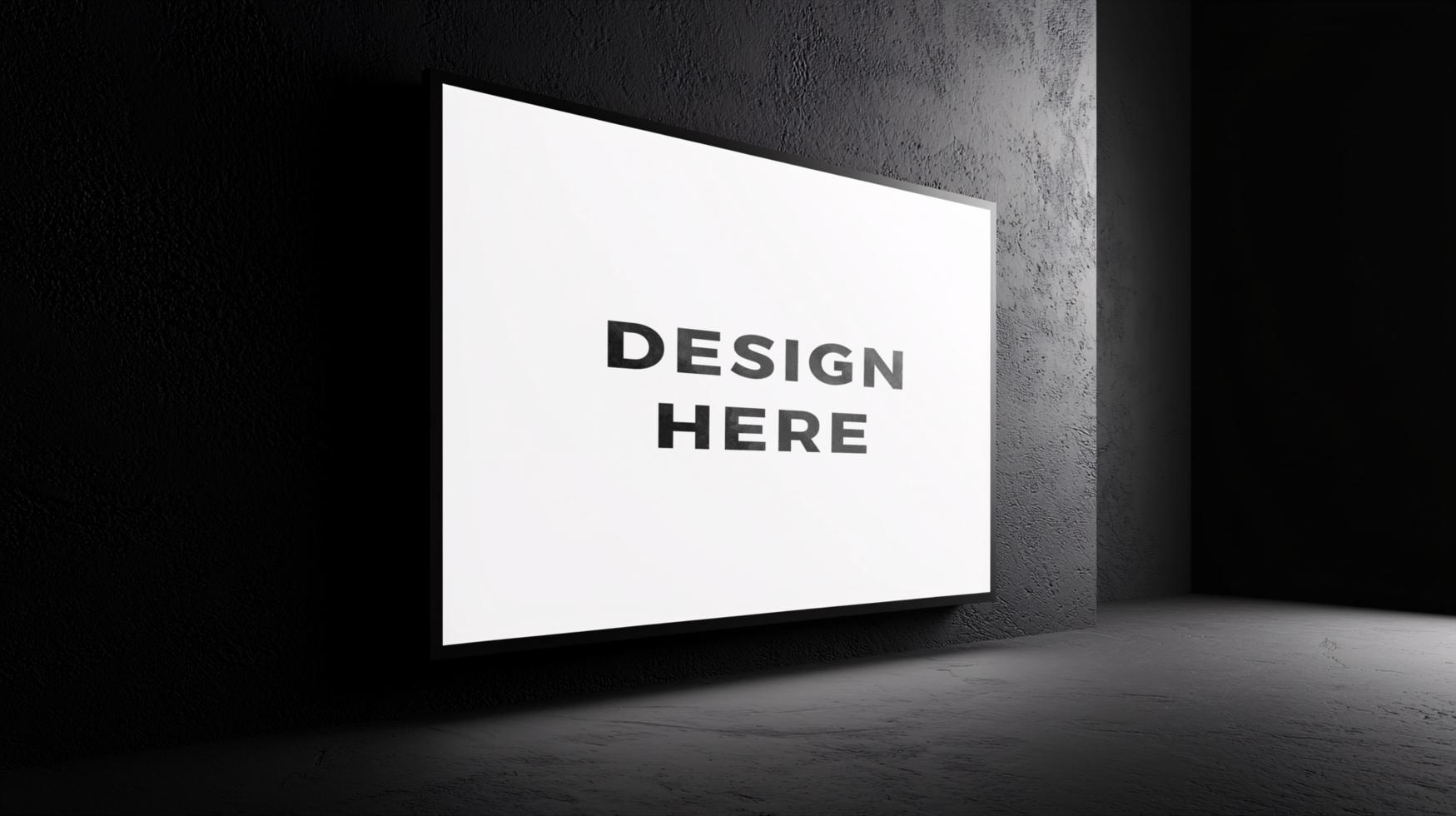Digital screen mockup on wall of dark room for art placement psd