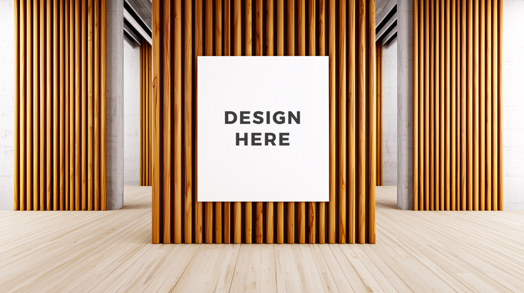 Poster mockup on wooden slat wall in modern office for art placement psd