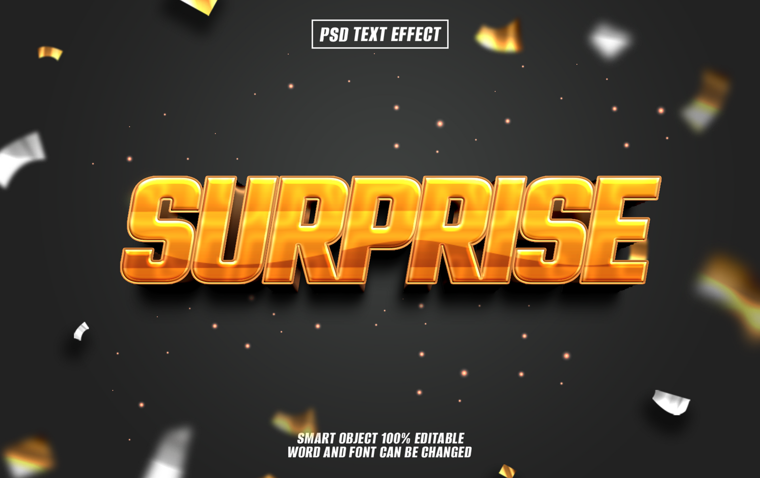 3D text effect Surprise on dark background with confetti. psd