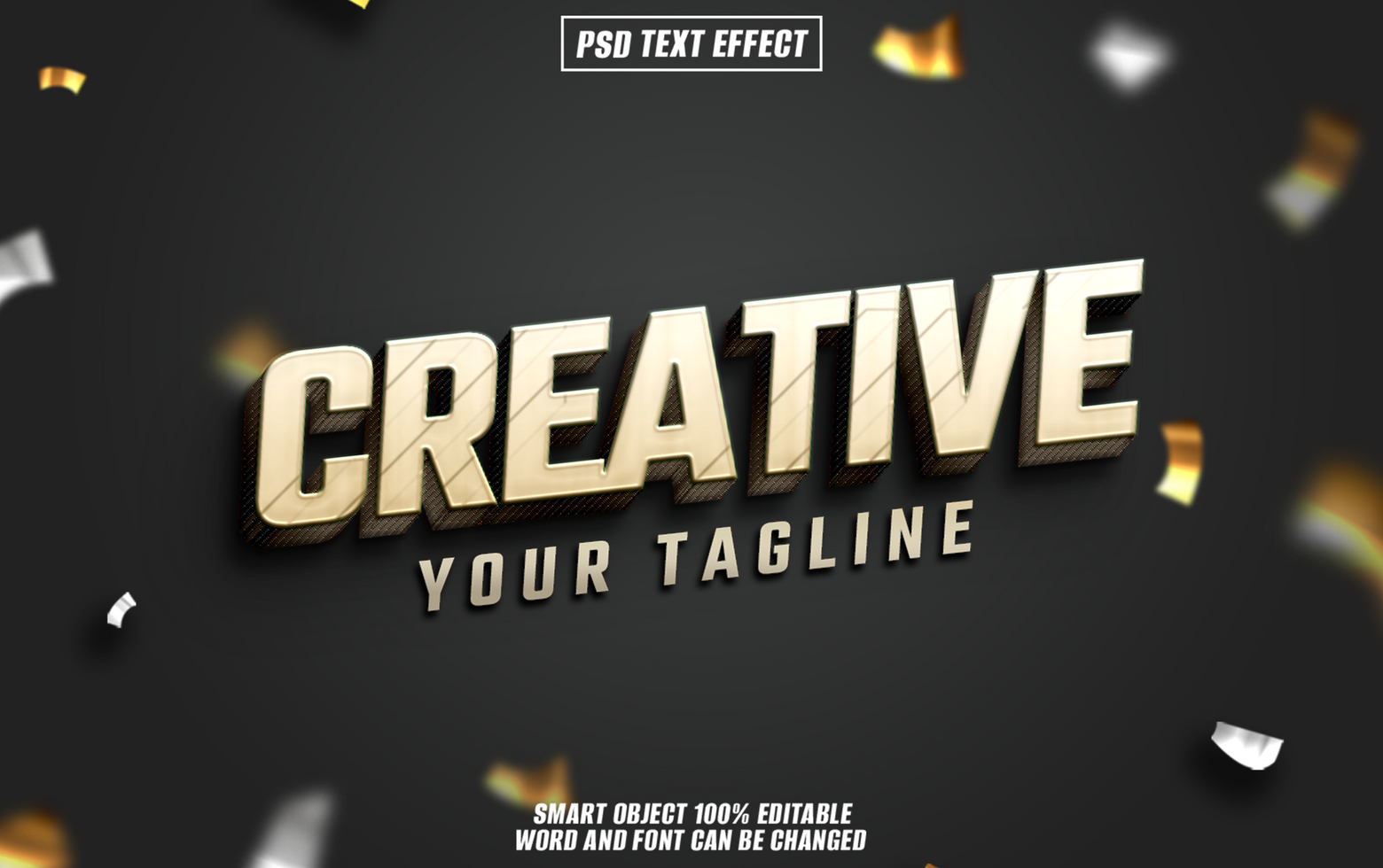 3D gold text effect Creative on dark background with confetti. psd