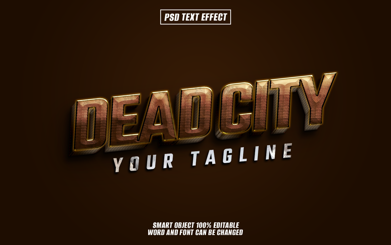 3D text effect Dead City on dark brown background, psd