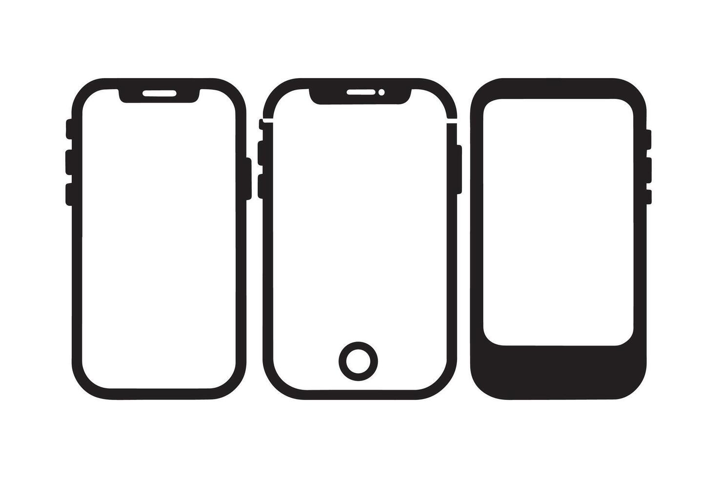 Three smartphones are shown in different positions vector