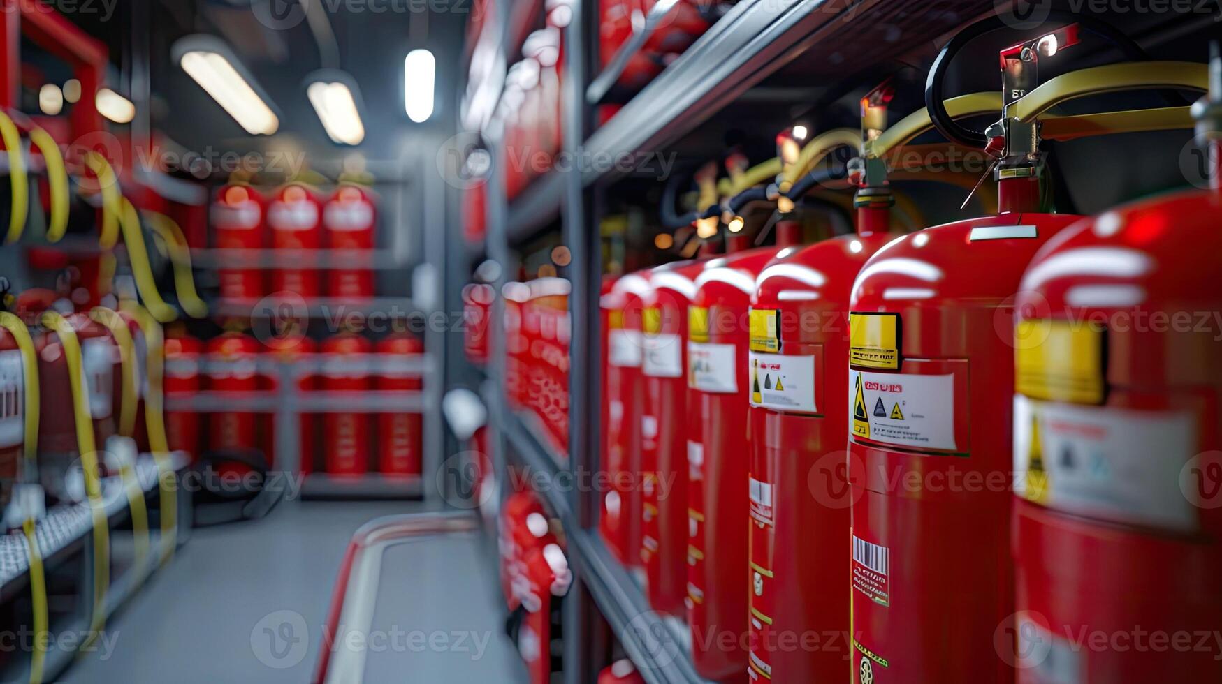 Fire extinguishers in a warehouse photo