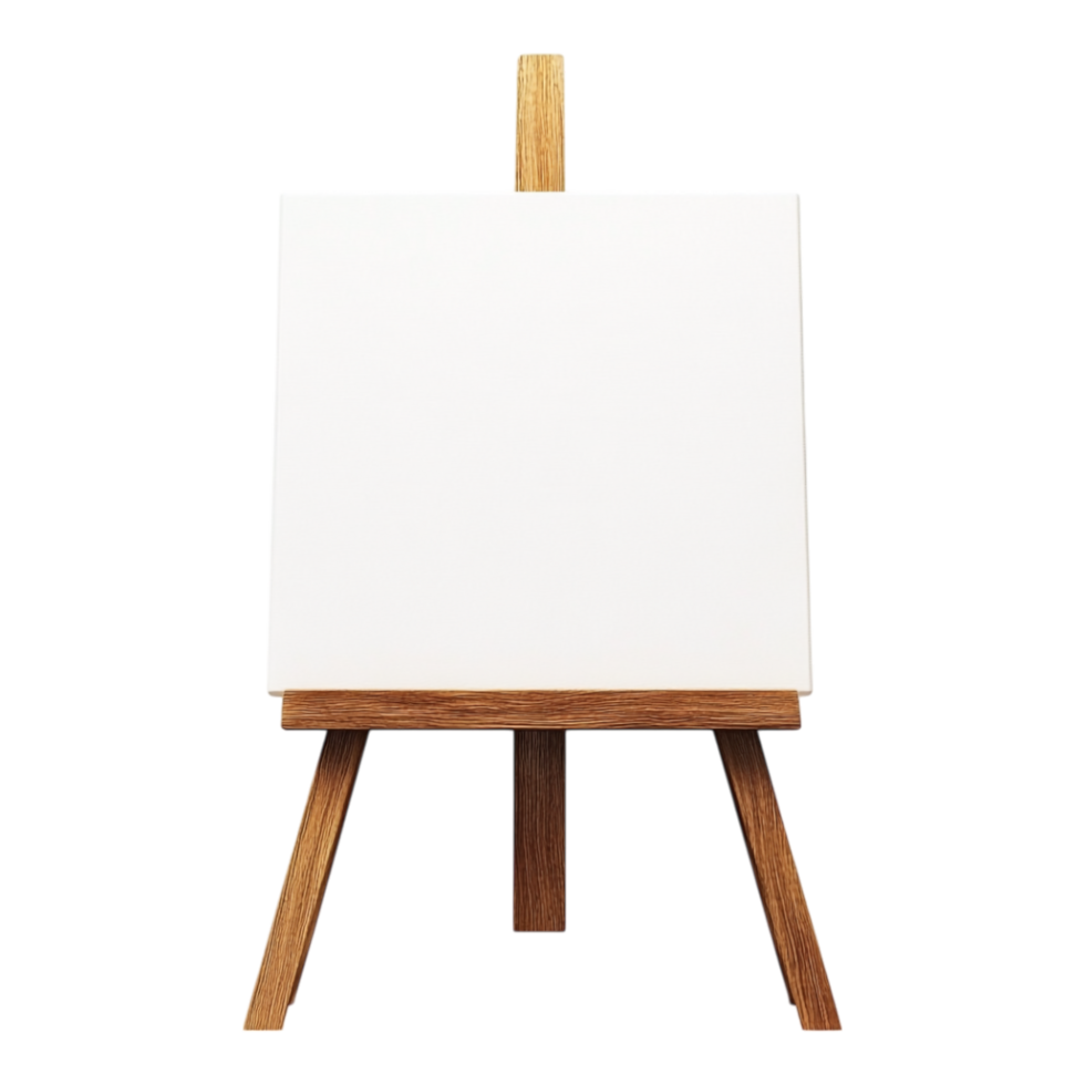 Wooden Easel with White Canvas Framed Perfectly against transparent background png