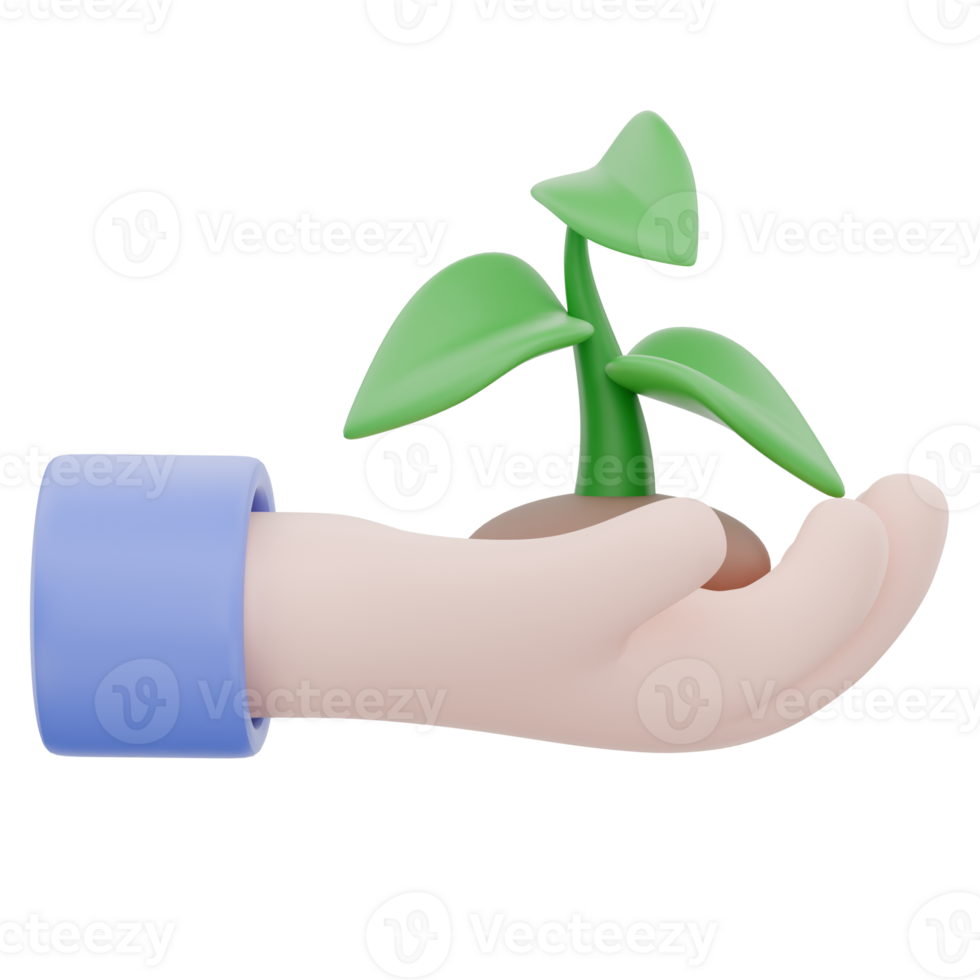 3D Hand Holding a Small Plant Icon Symbol of Growth and Sustainability png