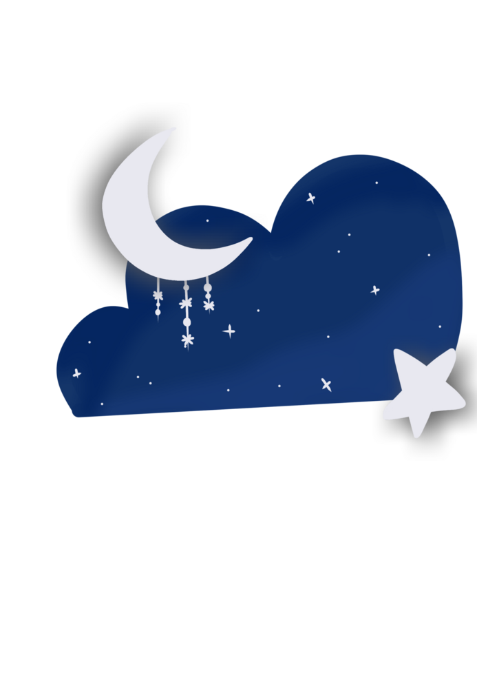 Night moon and stars in cloud png