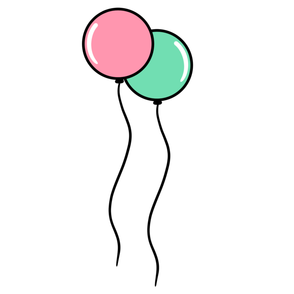 Two pink and green balloons with a black outline png