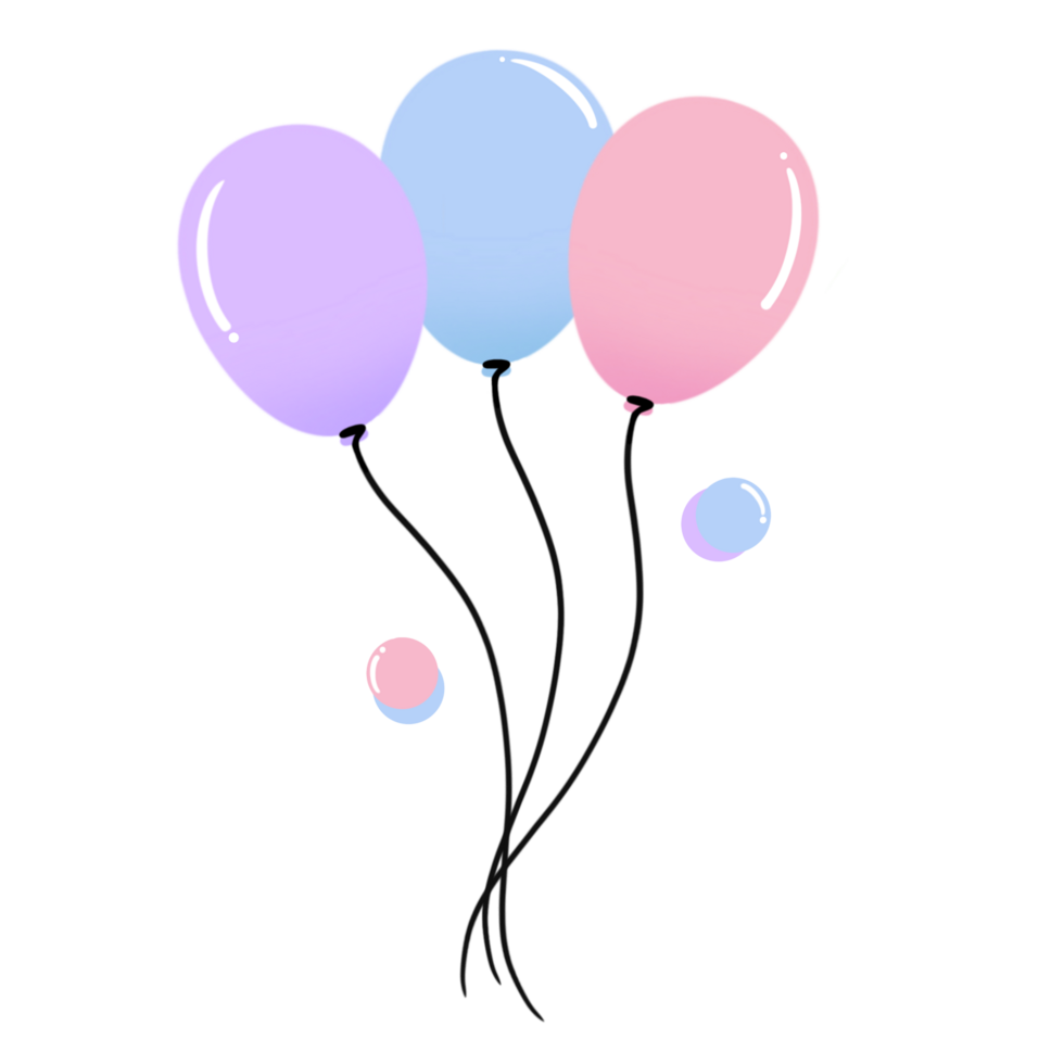 Three decorative colorful balloons with black strings png