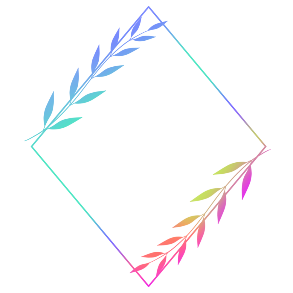 Colourful diamond frame with leaves on a transparent background png