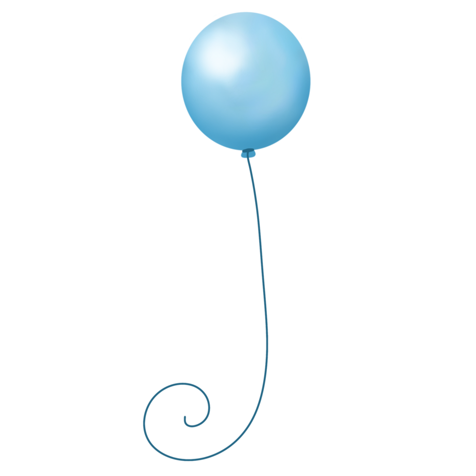 Round blue balloon with a curled string, Transparent background png