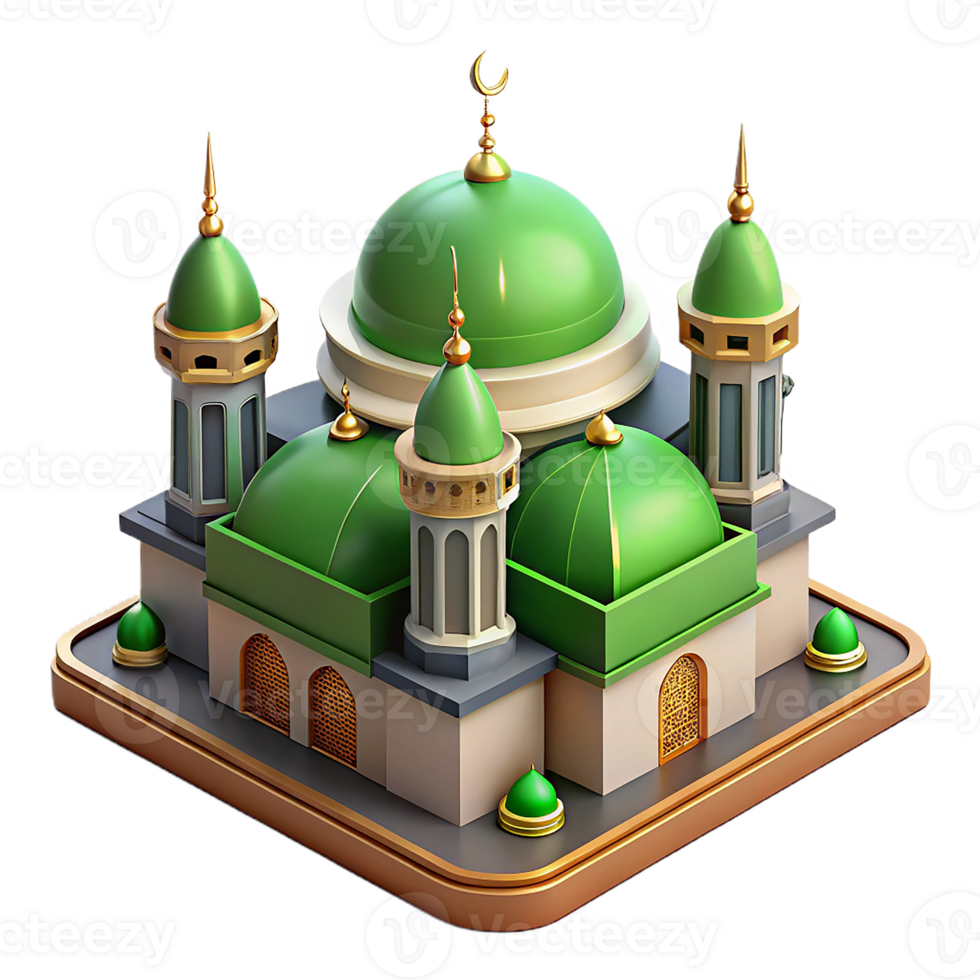 A mosque with green domes and a green dome png