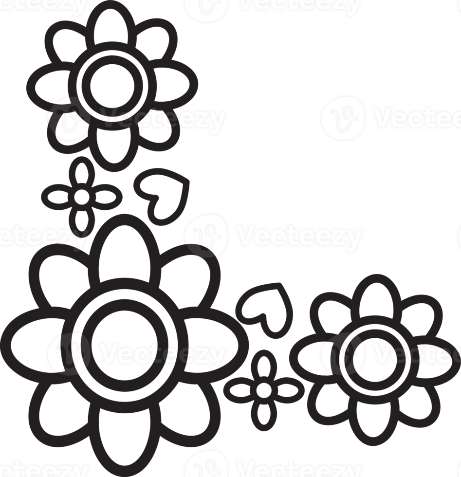 Outline Garden Flower Frame edge border design png