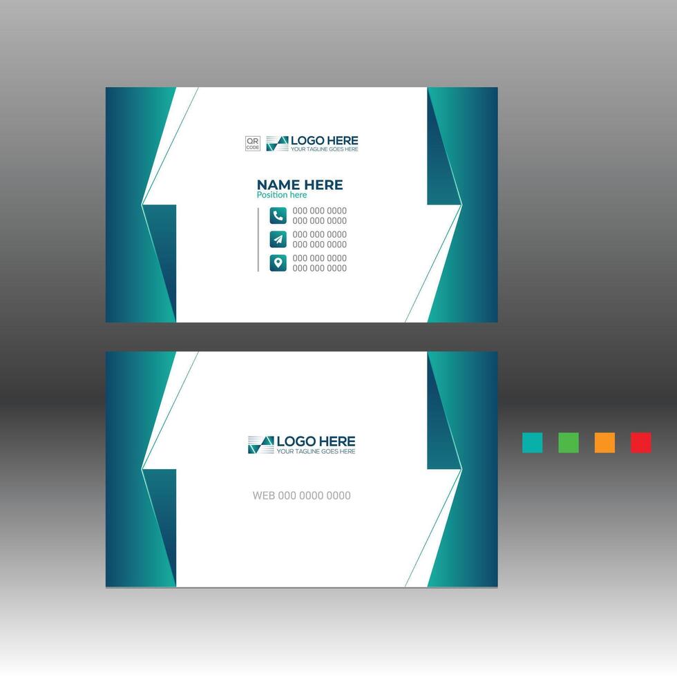 A business card with a green and cyan design vector