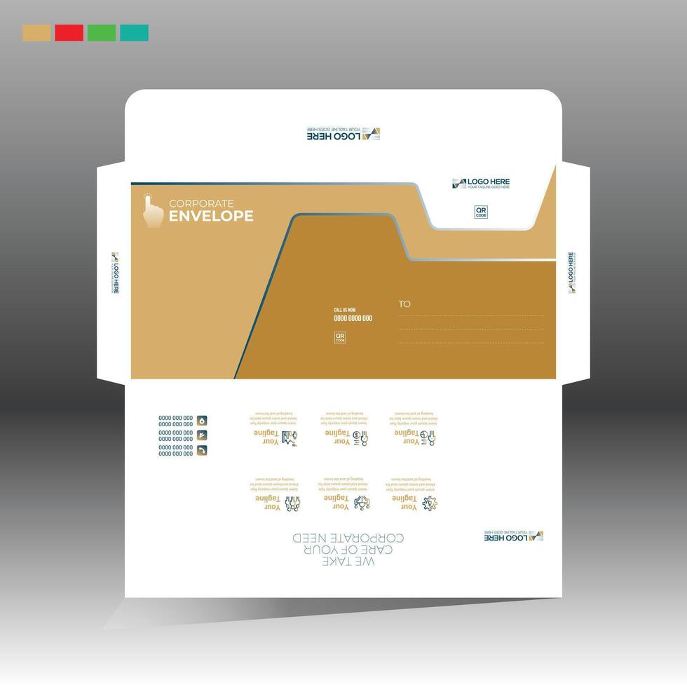 A business envelope with a gold and brown design vector