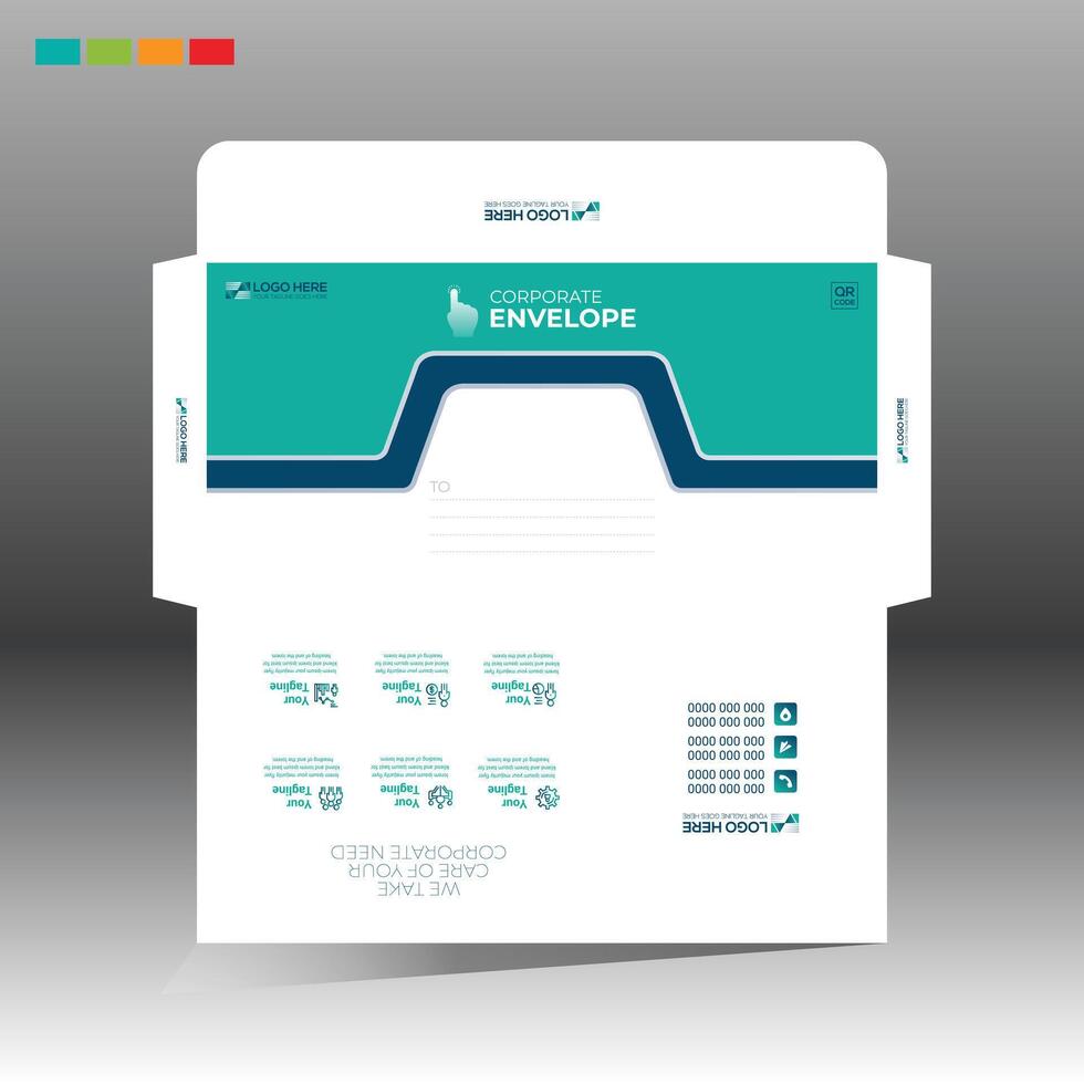business envelope with a blue and green work vector
